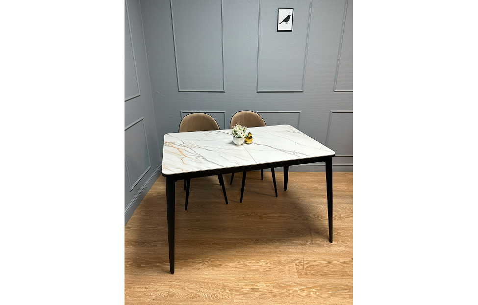 Обеденные столы - изображение №4 "Стол обеденный Стил раздвижной KS1200 черный/керамика мрамор золотой"  на www.Angstrem-mebel.ru