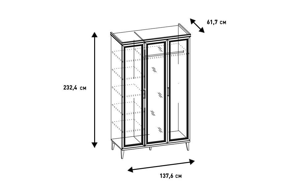 Шкафы платяные - изображение №5 "Шкаф Орландо для одежды с дополнительным комплектом полок ОР-011.07"  на www.Angstrem-mebel.ru