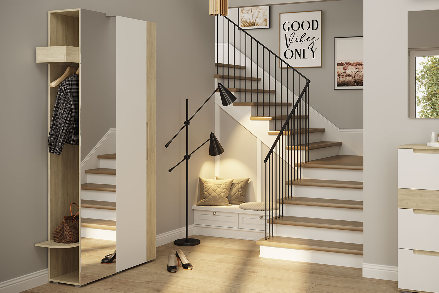 Стеллажи - изображение №4 "Стеллаж Анри с полками и зеркалом"  на www.Angstrem-mebel.ru