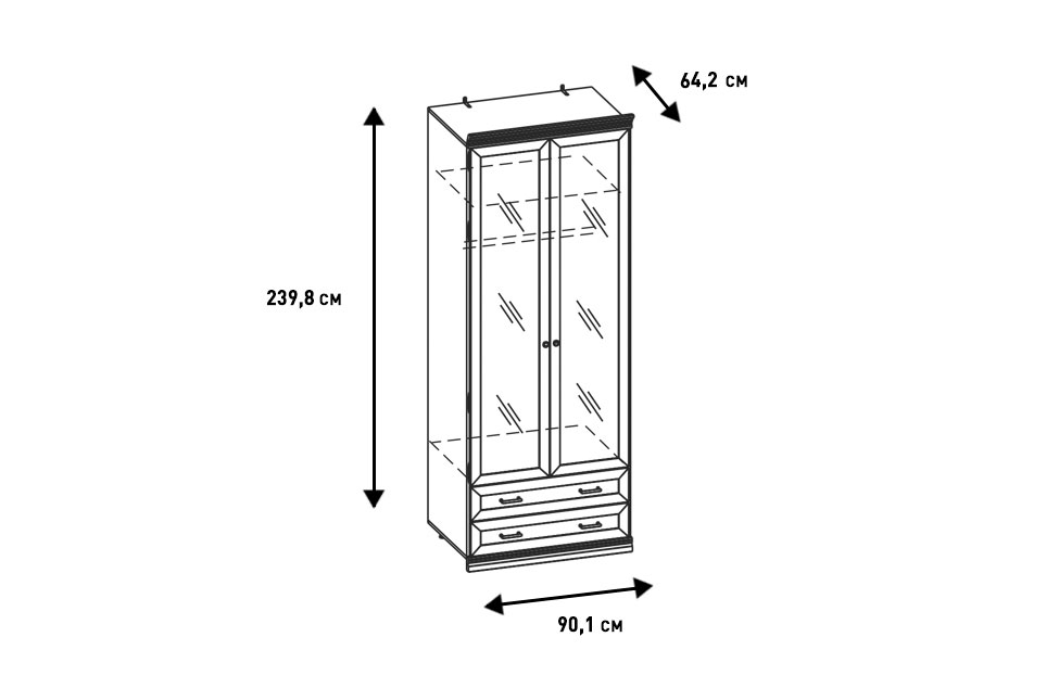 Комбинированные шкафы - изображение №5 "Шкаф Кантри с 2 выдвижными ящиками, полкой и штангой для одежды"  на www.Angstrem-mebel.ru