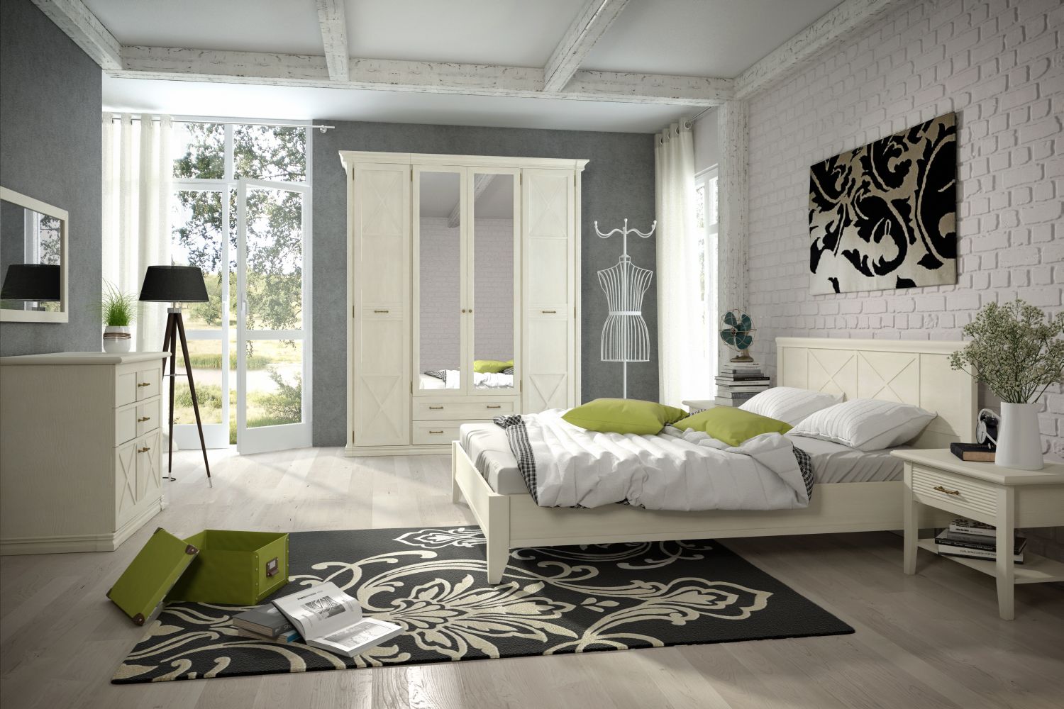 Комбинированные шкафы - изображение №4 "Шкаф Кантри с 2 выдвижными ящиками, полкой и штангой для одежды"  на www.Angstrem-mebel.ru