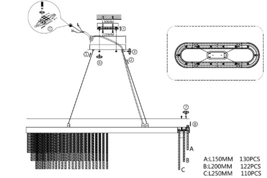 Люстры - изображение №8 "Подвесная люстра Bellinda L1000*W300*H350/1300 14*G9*40W"  на www.Angstrem-mebel.ru