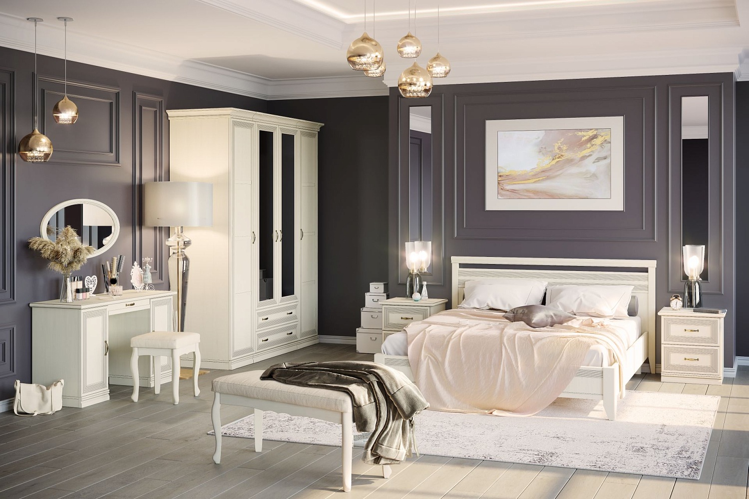 Комбинированные шкафы - изображение №5 "Шкаф Адажио АГ-201.04 (Я16) с полками, зеркалами, штангой и 2 выдвижными ящиками / Валенсия"  на www.Angstrem-mebel.ru