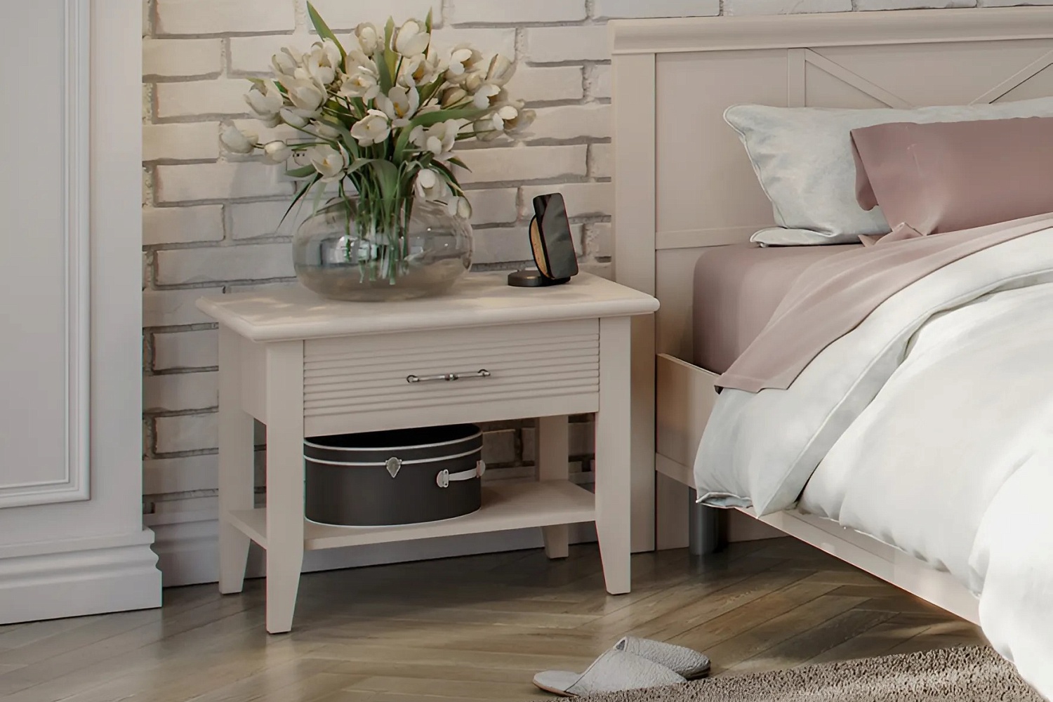 Прикроватные тумбы - изображение №3 "Прикроватная тумба Кантри с выдвижным ящиком"  на www.Angstrem-mebel.ru