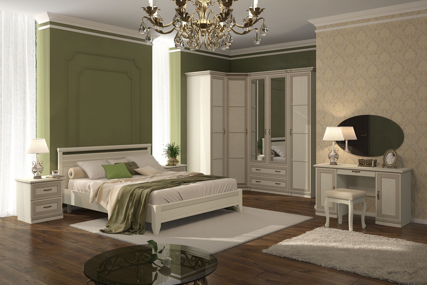 Комбинированные шкафы - изображение №4 "Шкаф Адажио АГ-201.04 (Я16) с полками, зеркалами, штангой и 2 выдвижными ящиками / Валенсия"  на www.Angstrem-mebel.ru